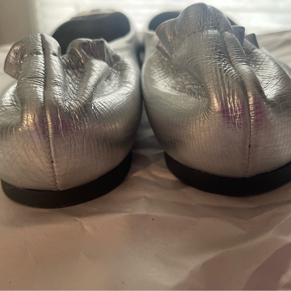Tory Burch Metallic Silver Logo Ballet Flats - Picture 3 of 5